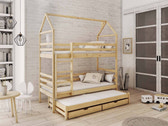 Single (3ft) Tall Wooden Bunk Bed with Trundle & Storage Drawers Pine