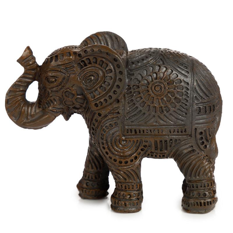 Decorative Elephant Small Figurine - Peace of the East Dark Brushed Wood Effect-