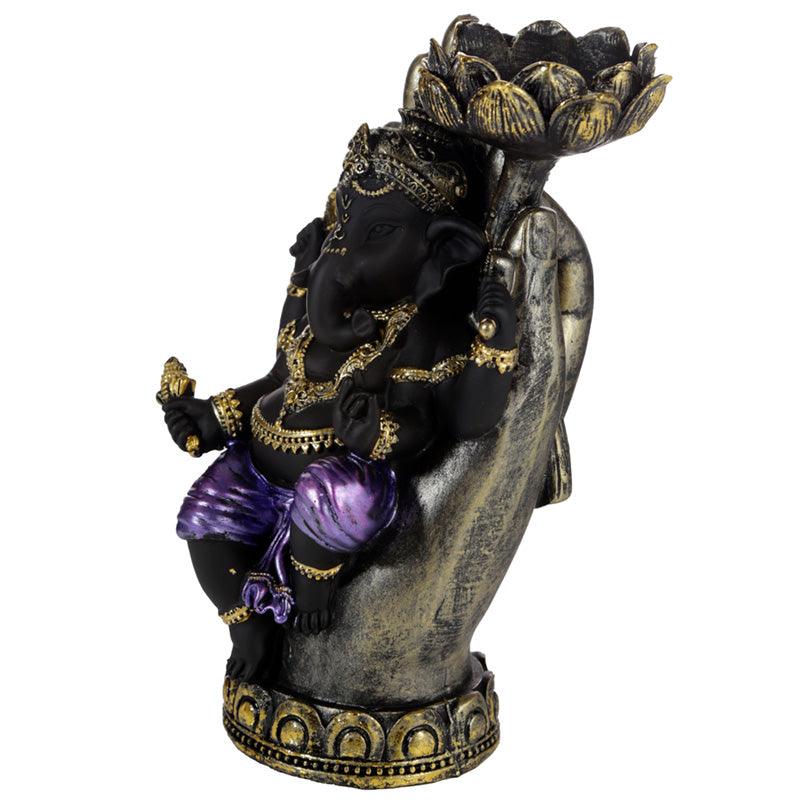 Decorative Purple, Gold & Black Ganesh - Lotus Tea Light Holder-