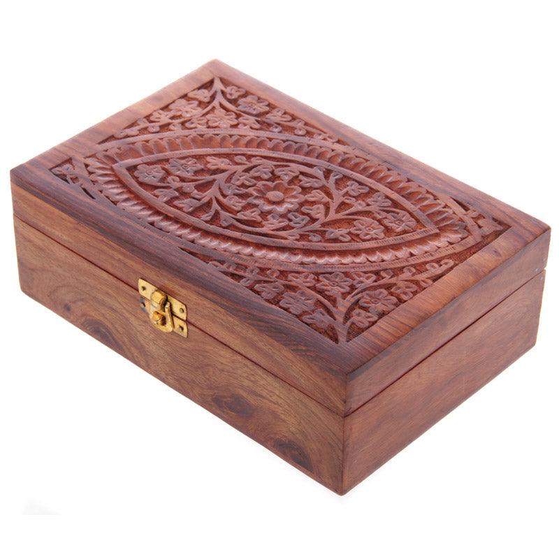 Decorative Sheesham Wood Carved Compartment Box Large-Jewellery Storage Trinket Boxes