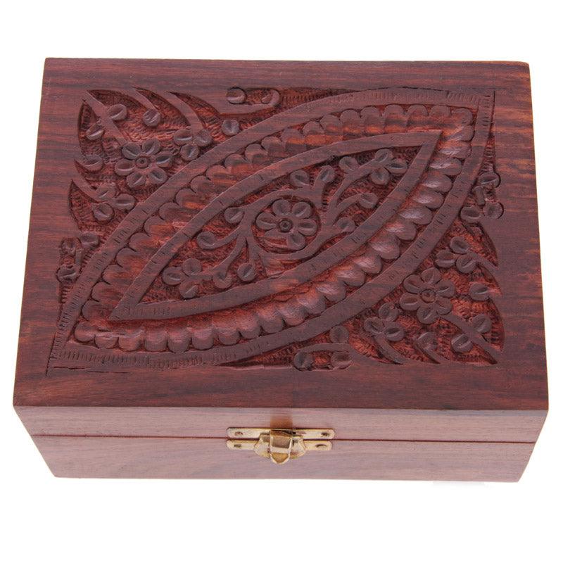 Decorative Sheesham Wood Carved Compartment Box Medium-Jewellery Storage Trinket Boxes