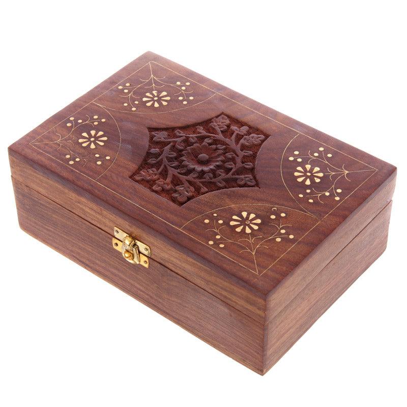 Decorative Sheesham Wood Floral Compartment Box Large-Jewellery Storage Trinket Boxes