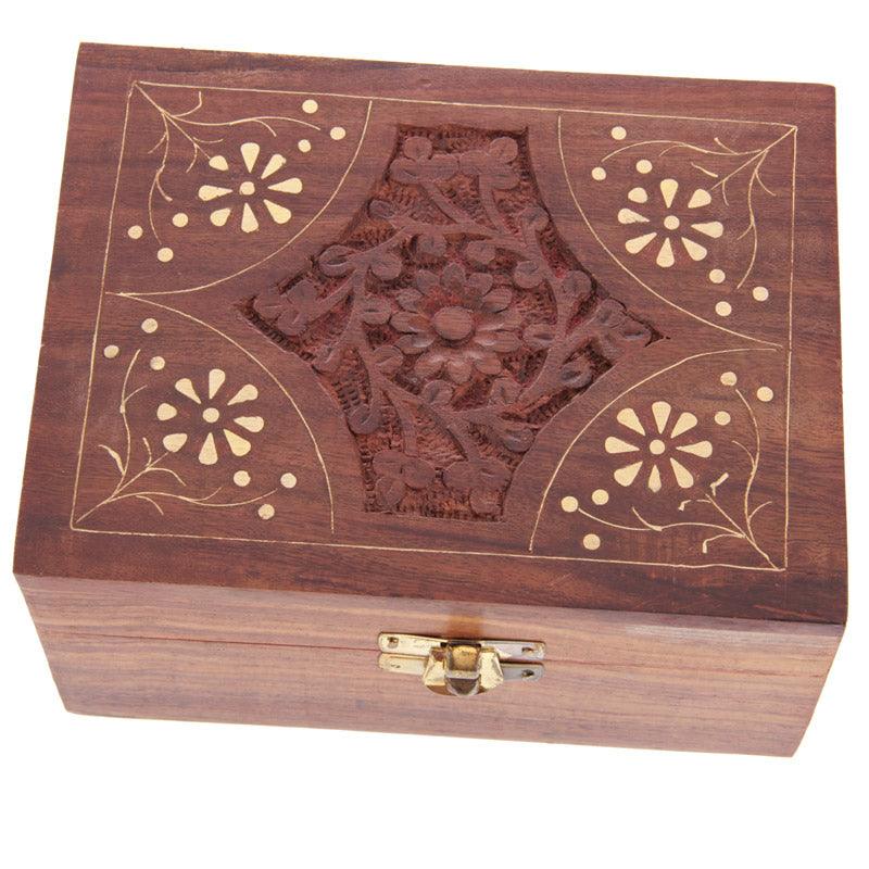 Decorative Sheesham Wood Floral Compartment Box Medium-Jewellery Storage Trinket Boxes