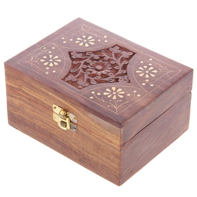 Decorative Sheesham Wood Floral Compartment Box Medium-Jewellery Storage Trinket Boxes