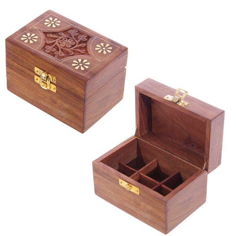 Decorative Sheesham Wood Floral Compartment Box Small - £13.49 - Jewellery Storage Trinket Boxes 