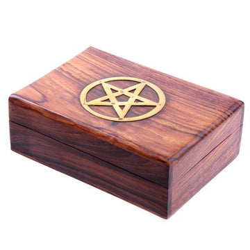 Decorative Sheesham Wood Pentagram 17.5cm Trinket Box - £14.49 - Jewellery Storage Trinket Boxes 