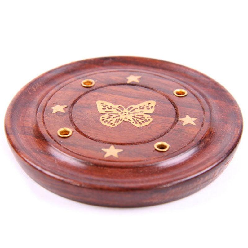 Decorative Sheesham Wood Round Butterflies Ashcatcher-