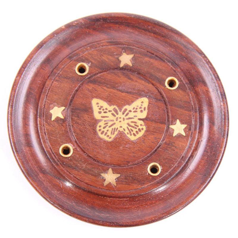 Decorative Sheesham Wood Round Butterflies Ashcatcher - £6.0 - 