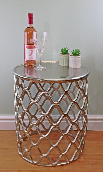 Decorative Silver Metal Side Table - £255.99 - Side Tables 