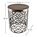 Decorative Silver Metal Side Table With A Wooden Top-Side Tables