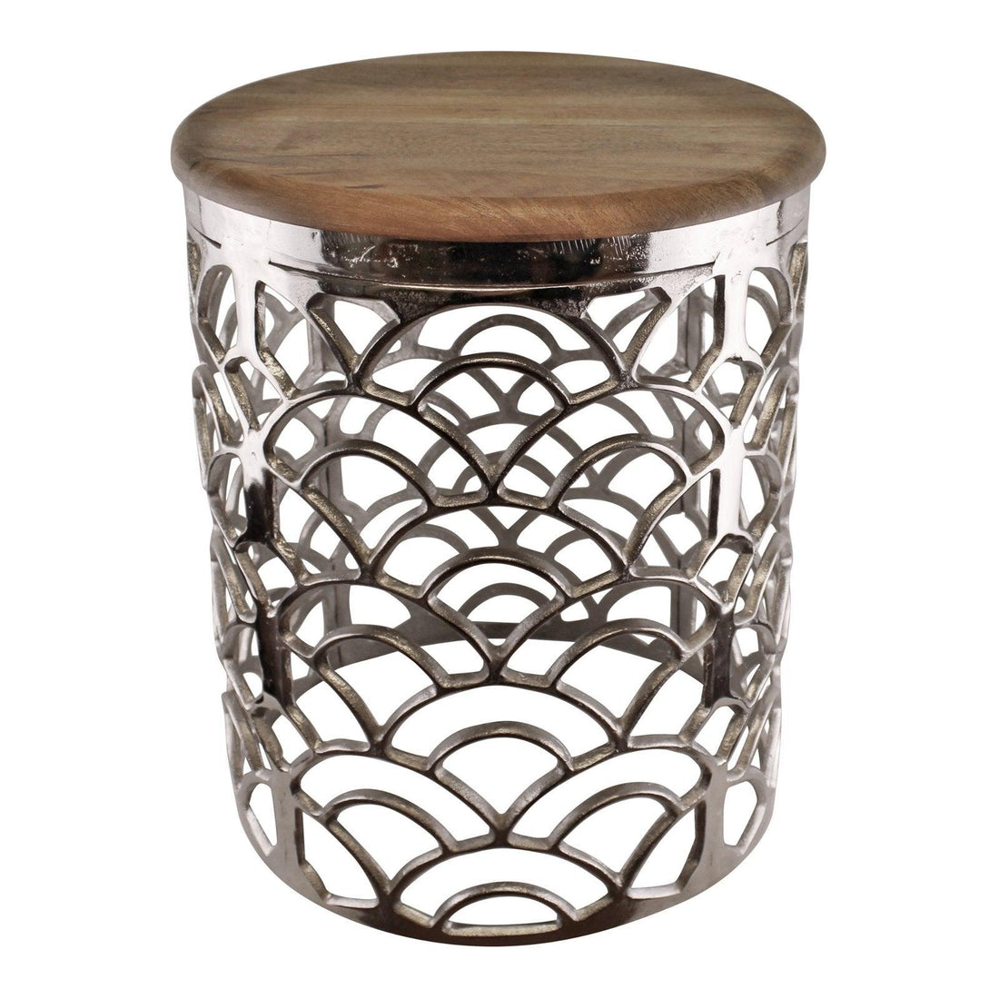 Decorative Silver Metal Side Table With A Wooden Top - £266.99 - Side Tables 