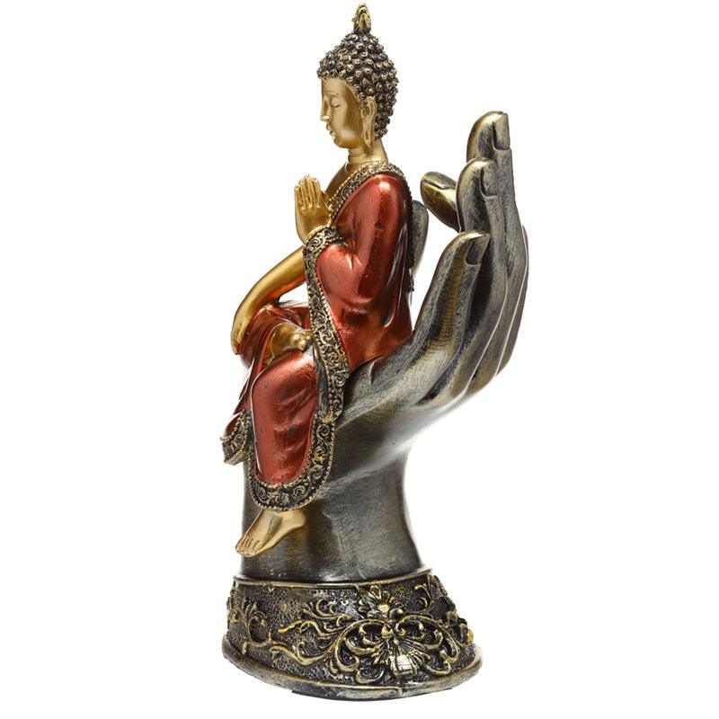 Decorative Thai Buddha Figurine - Gold and Red Sitting in a Hand-