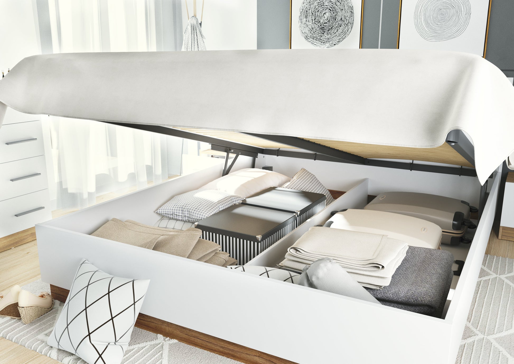 Dentro DT-02 Bed with Storage and LED 160cm-Ottoman Bed