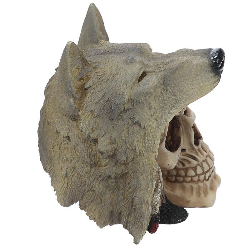 Fantasy Skull with Wolf Head Ornament-