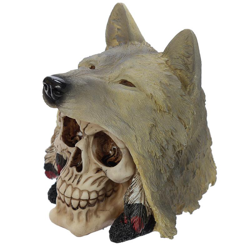 Fantasy Skull with Wolf Head Ornament-