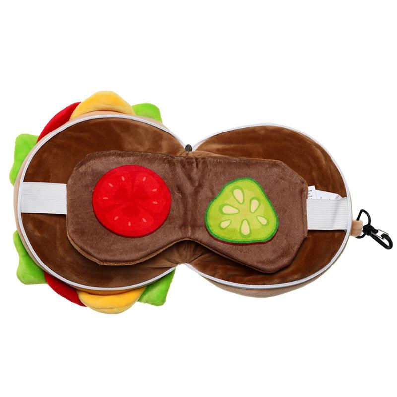 Fast Food Burger Relaxeazzz Plush Round Travel Pillow & Eye Mask Set-Travel Pillow Eye Mask Set