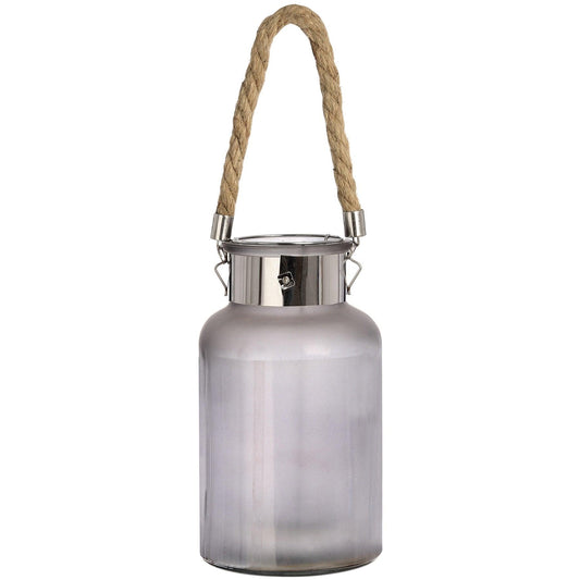 Frosted Glass Lantern with Rope Detail and Interior LED - £49.95 - Lighting > Lanterns > Starry Skies 