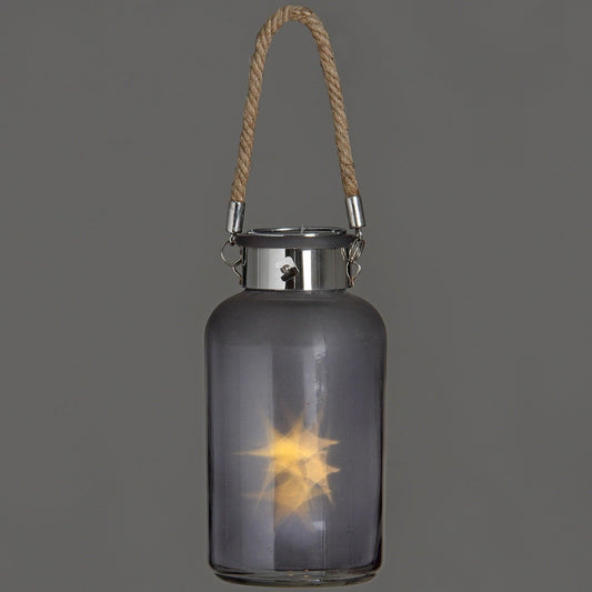 Frosted Grey Glass Lantern with Rope Detail and LED-Lighting > Lanterns > Starry Skies