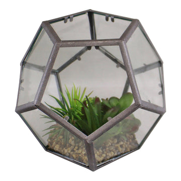Glass & Metal Hexagonal Terrarium With Faux Succulents - £49.99 - Small Succulents & Faux Bonsai 