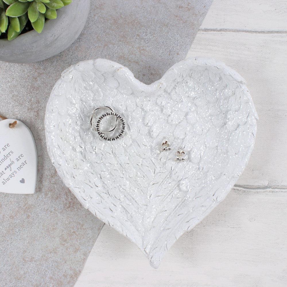 Glitter Heart Shaped Angel Wing Trinket Dish-Jewellery Storage Trinket Boxes