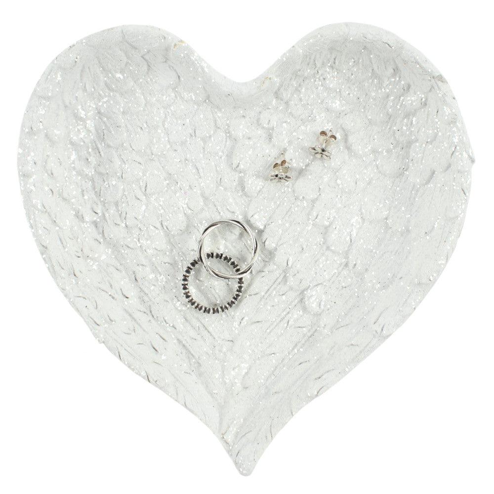 Glitter Heart Shaped Angel Wing Trinket Dish - £12.99 - Jewellery Storage Trinket Boxes 