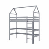 Single (3ft) Solid Pine High Sleeper Loft Bed Grey Foam Mattress