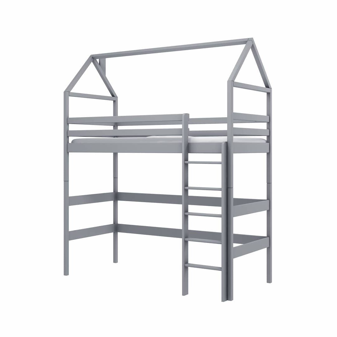 Single (3ft) Solid Pine High Sleeper Loft Bed Grey Foam Mattress