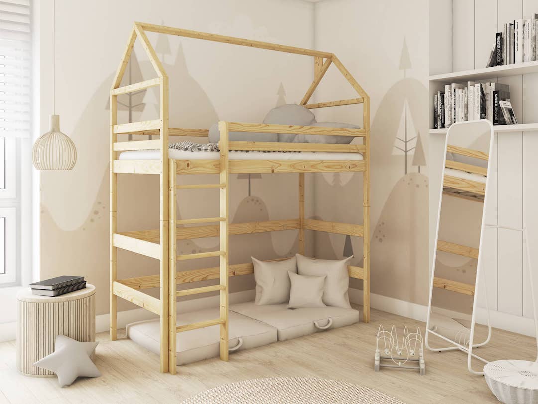 Solid Pine High Sleeper Loft Bed – Single 3ft | Kids High Sleeper with 124cm Clearance & Safety Guard Pine