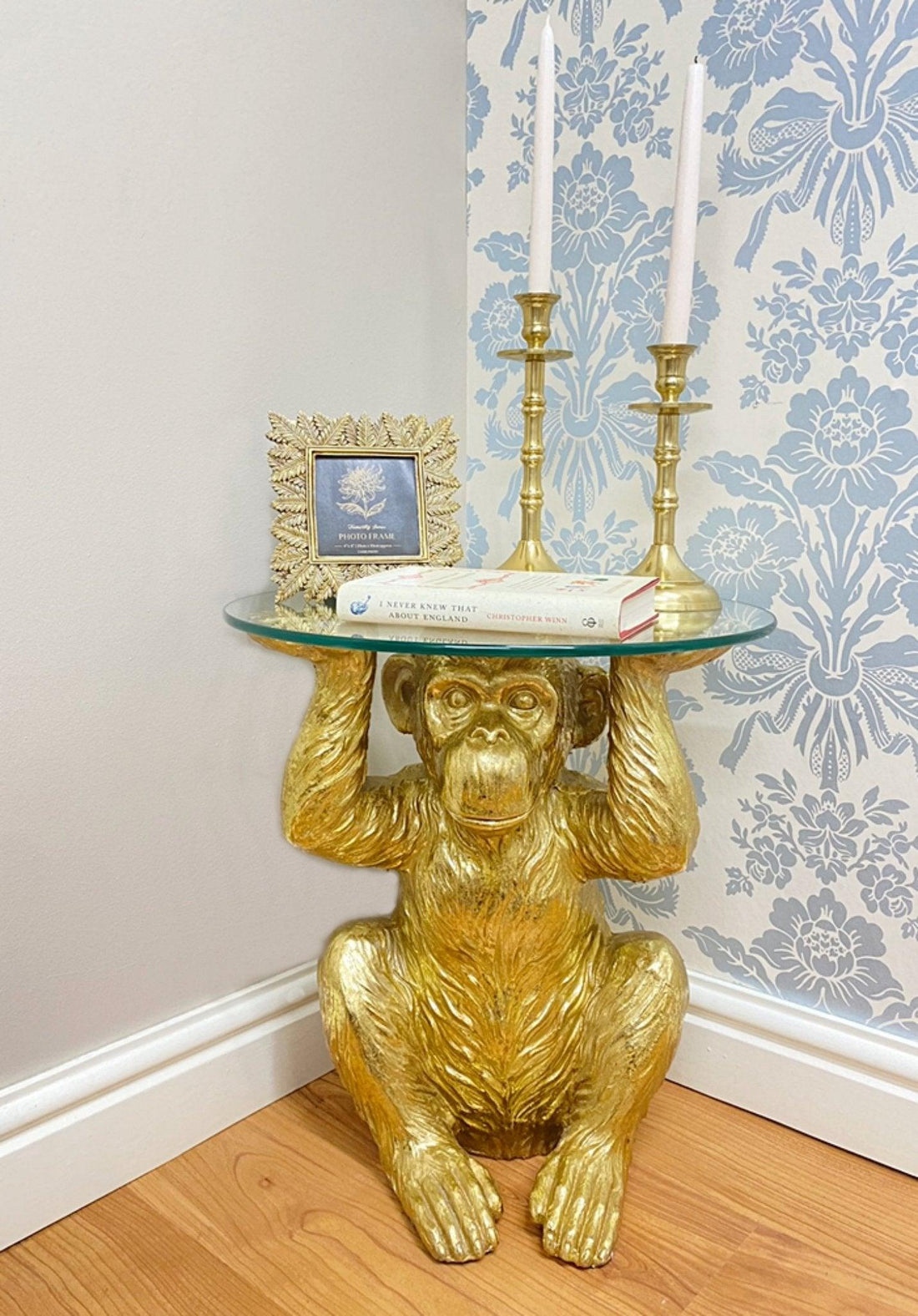 Gold Chimp With Glass Top Side Table - £341.99 - 