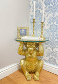 Gold Chimp With Glass Top Side Table-