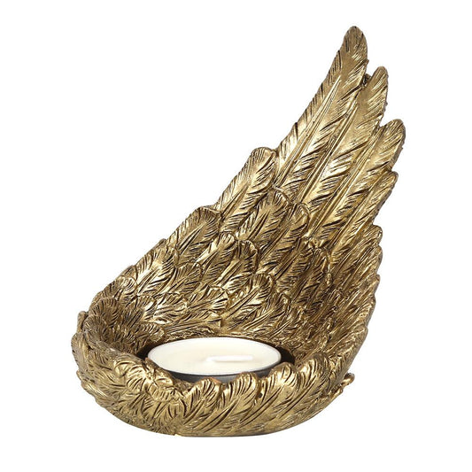 Gold Single Raised Angel Wing Candle Holder - £10.99 - Candle Holders 