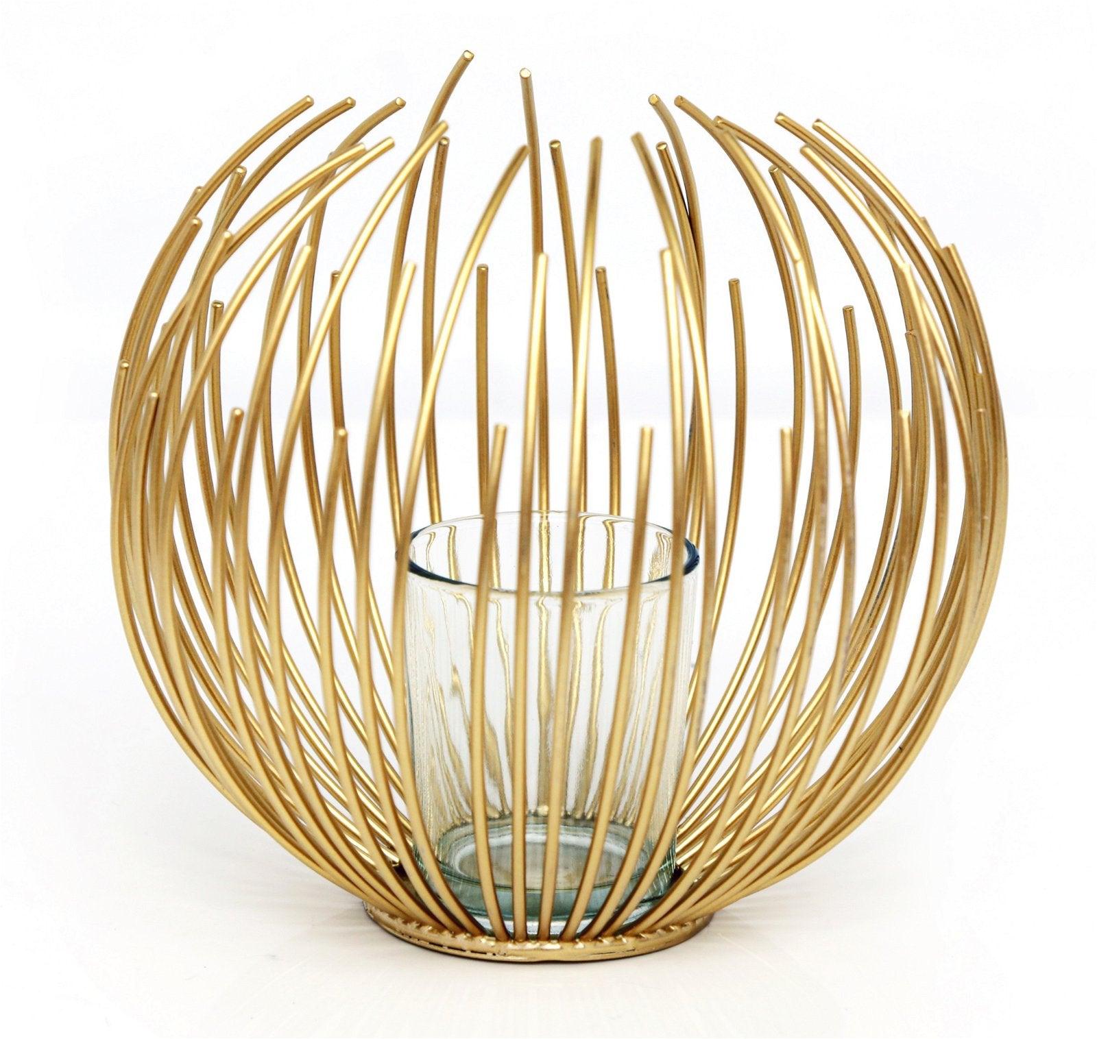 Gold Wire Candle Holder 16cm - £22.99 - Candle Holders & Plates 