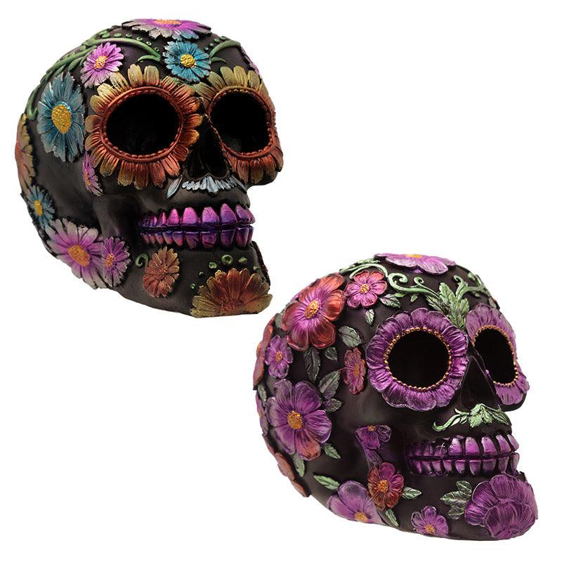 Gothic Metallic Day of the Dead Flower Skull Decoration - £17.99 - 