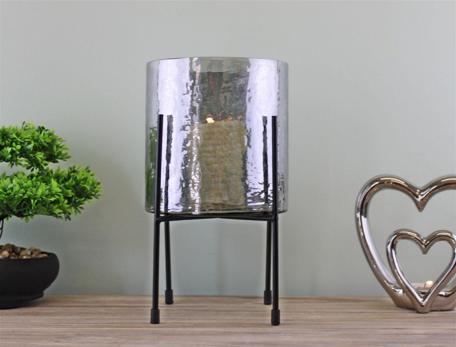 Grey Glass Candle Lantern On Stand, Large - £26.99 - Candle Holders & Plates 