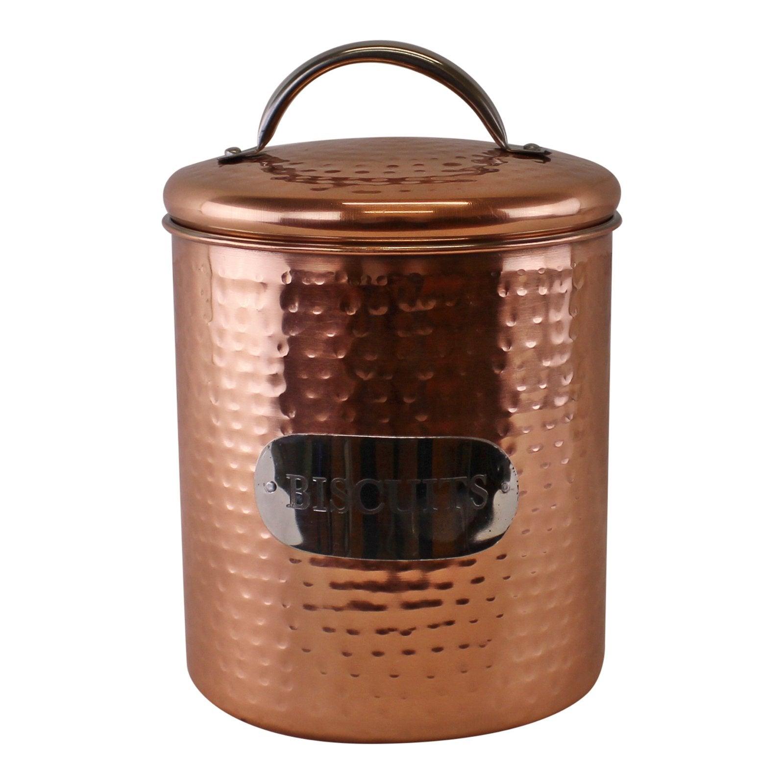Hammered Copper Biscuit Tin, 17x14cm-Kitchen Storage
