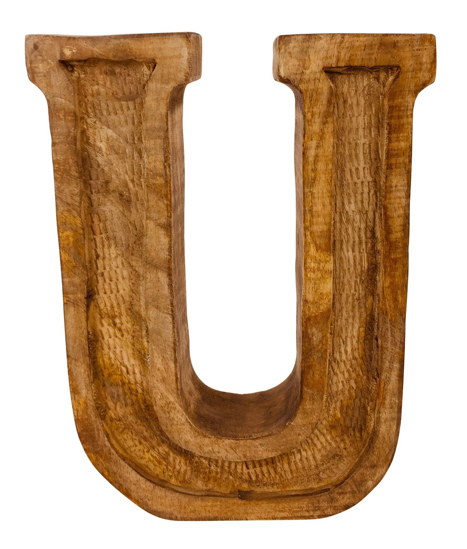 Hand Carved Wooden Embossed Letter U-Single Letters