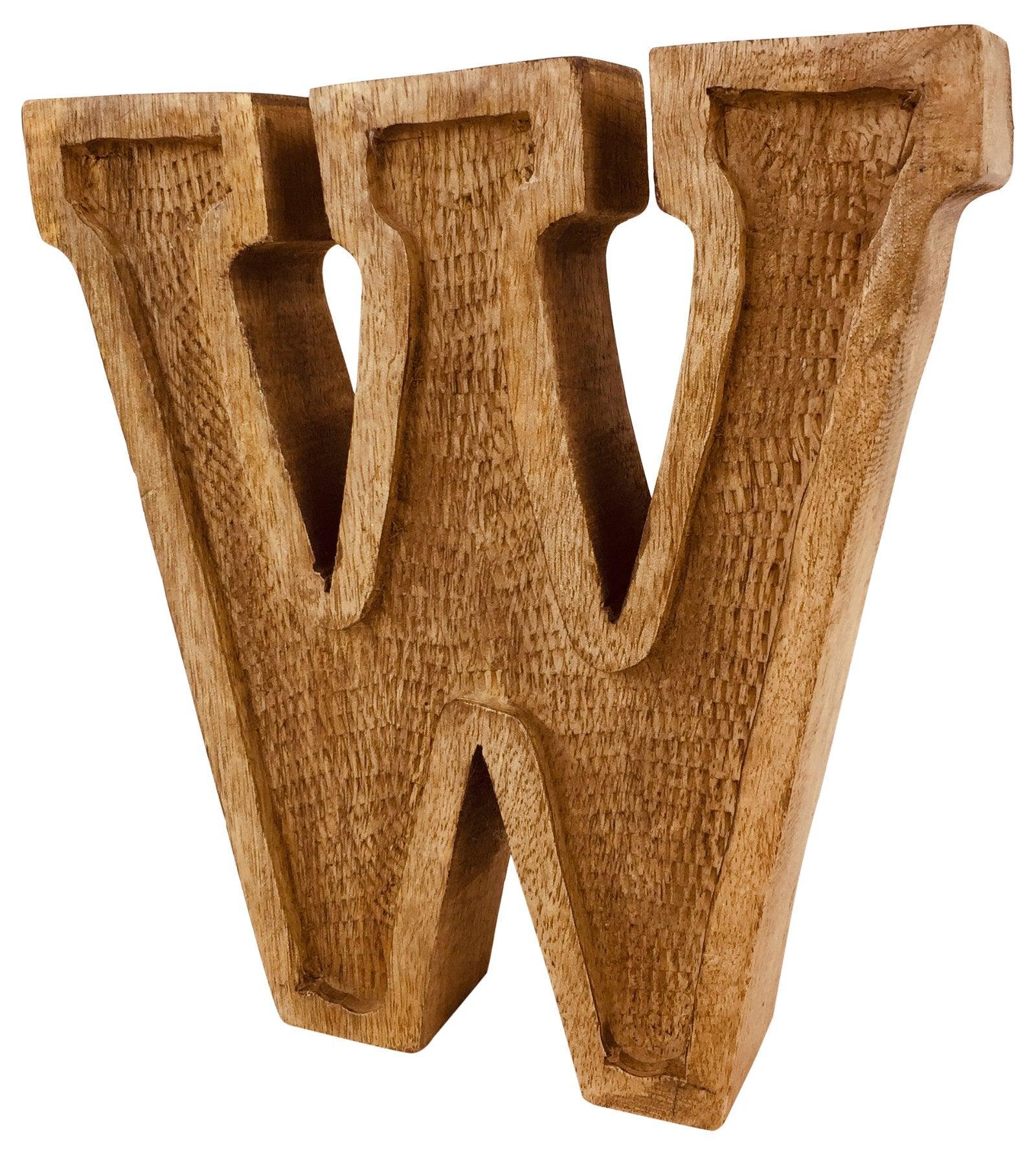 Hand Carved Wooden Embossed Letter W - £18.99 - Single Letters 