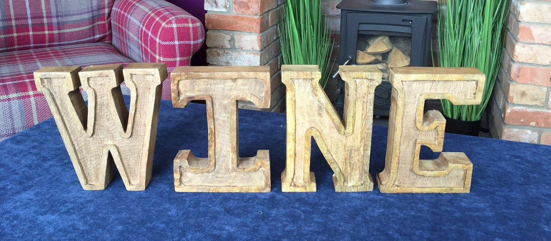 Hand Carved Wooden Embossed Letters Wine - £56.99 - Words - All Designs 