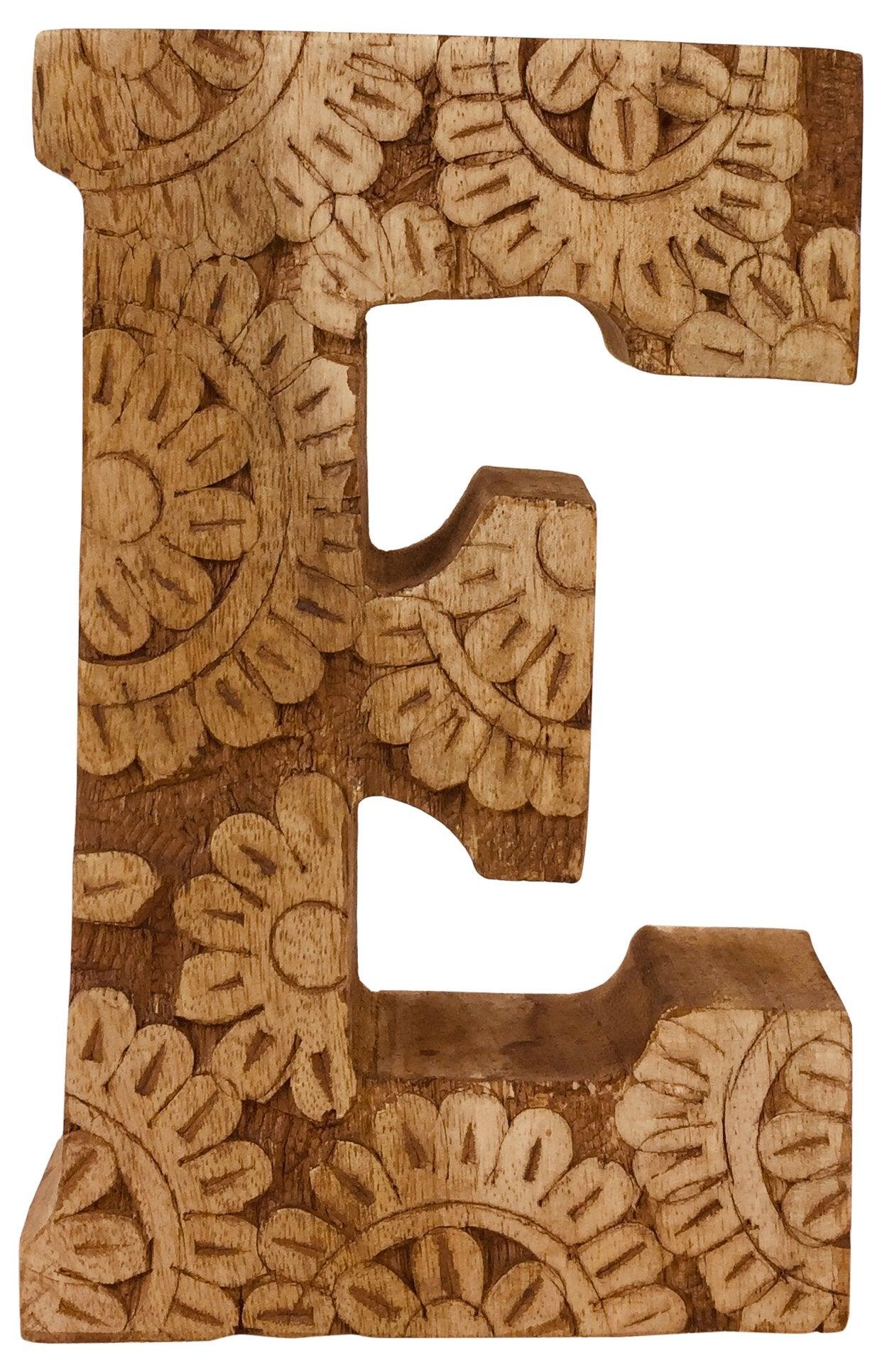 Hand Carved Wooden Flower Letter E-Single Letters