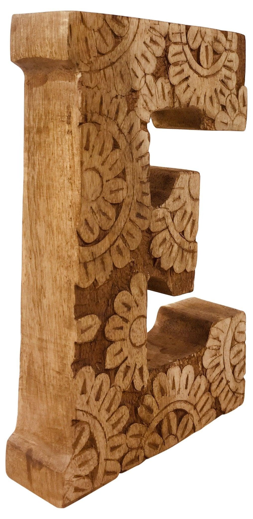 Hand Carved Wooden Flower Letter E - £12.99 - Single Letters 