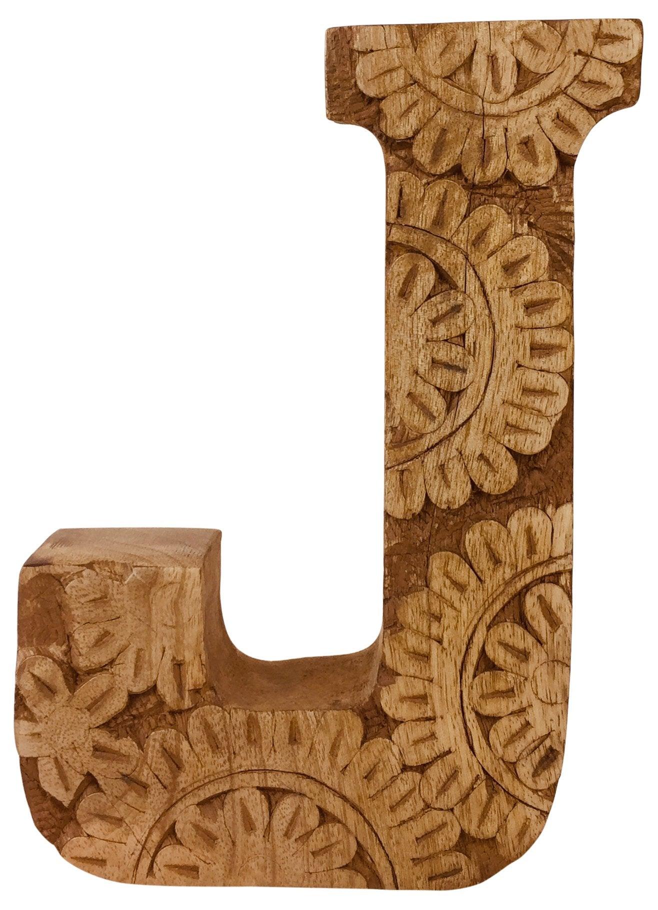 Hand Carved Wooden Flower Letter J-Single Letters