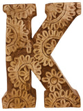 Hand Carved Wooden Flower Letter K-Single Letters