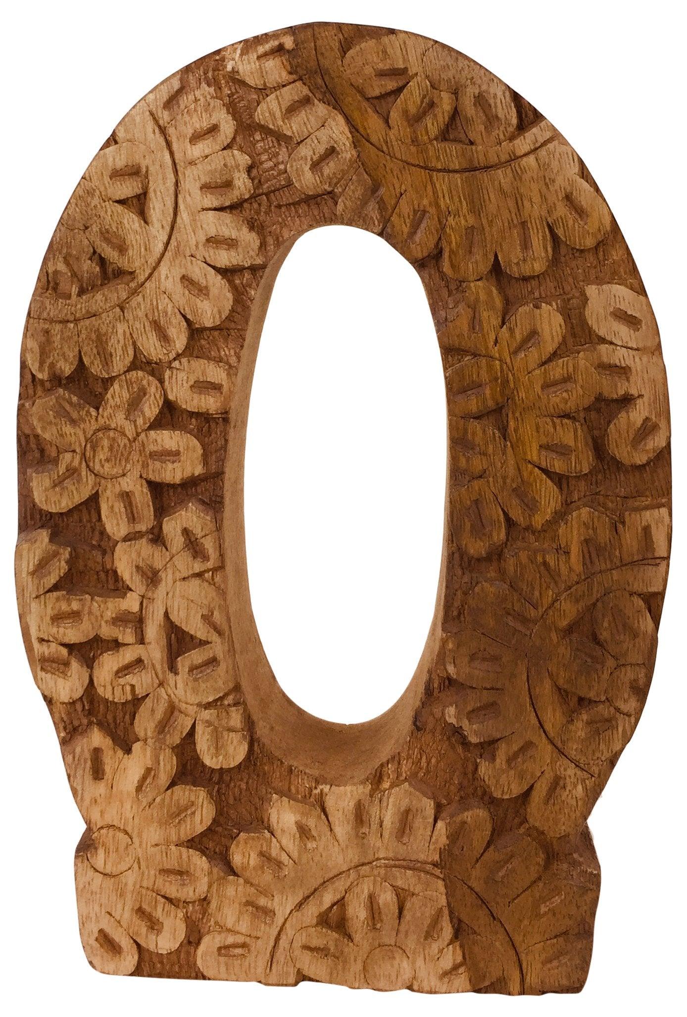 Hand Carved Wooden Flower Letter O-Single Letters