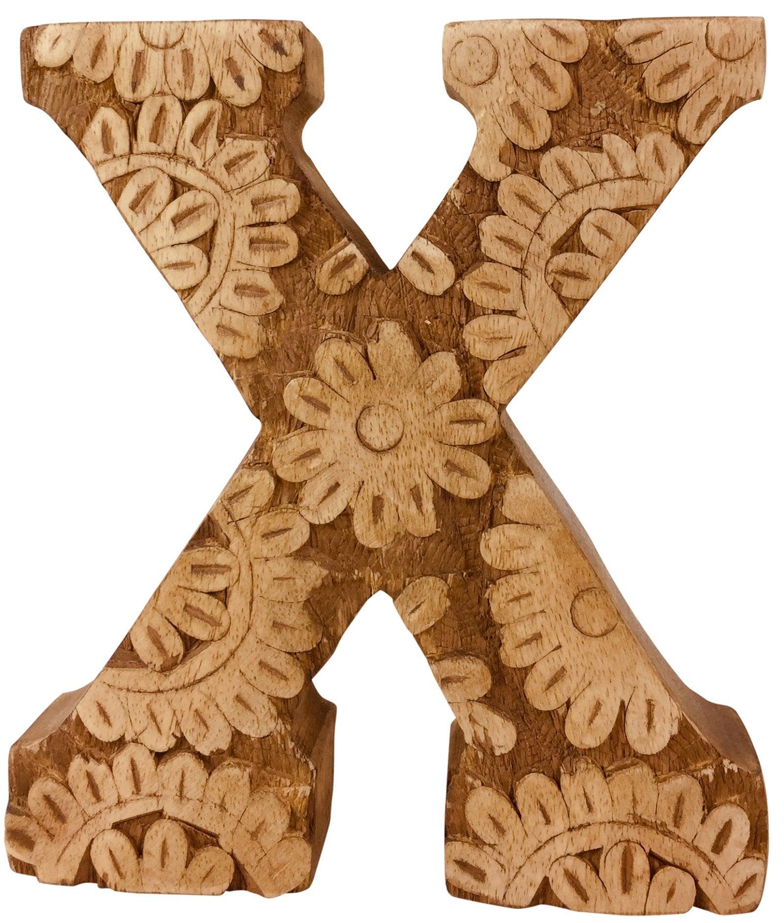 Hand Carved Wooden Flower Letter X-Single Letters