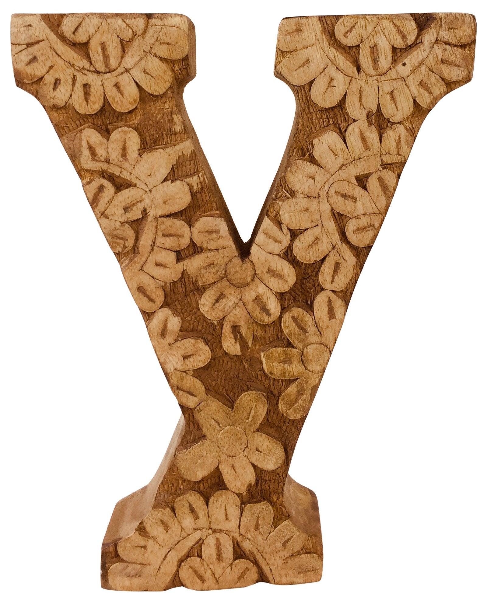 Hand Carved Wooden Flower Letter Y-Single Letters