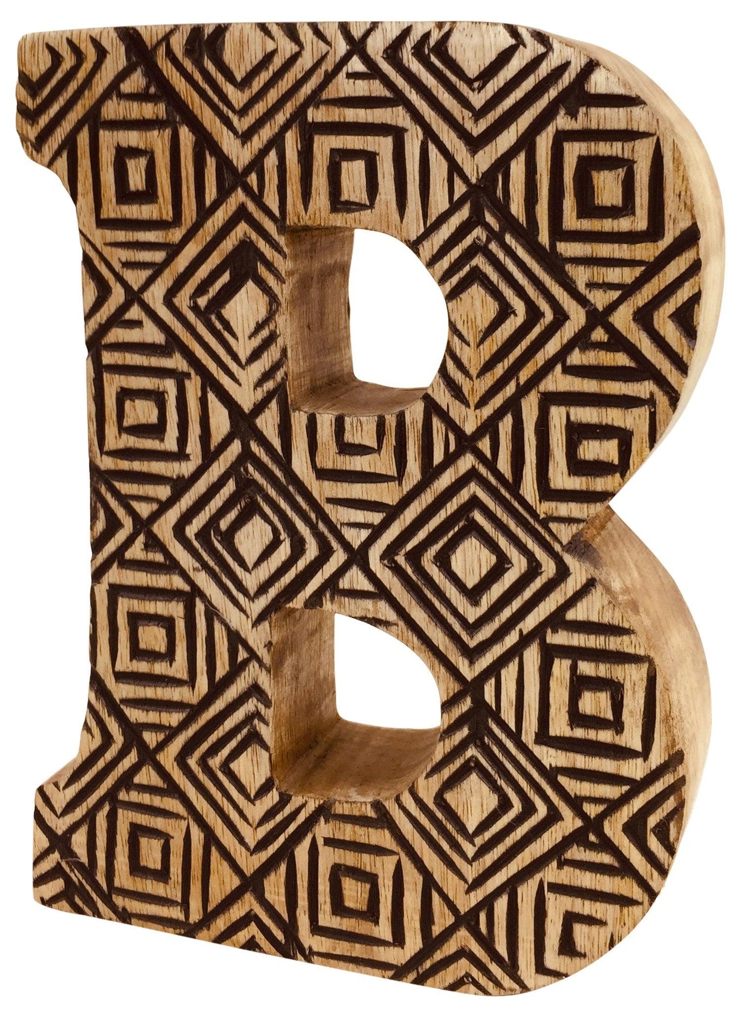 Hand Carved Wooden Geometric Letter B - £12.99 - Single Letters 