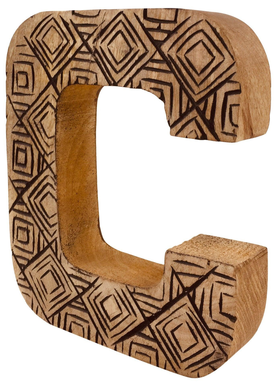 Hand Carved Wooden Geometric Letter C - £12.99 - Single Letters 