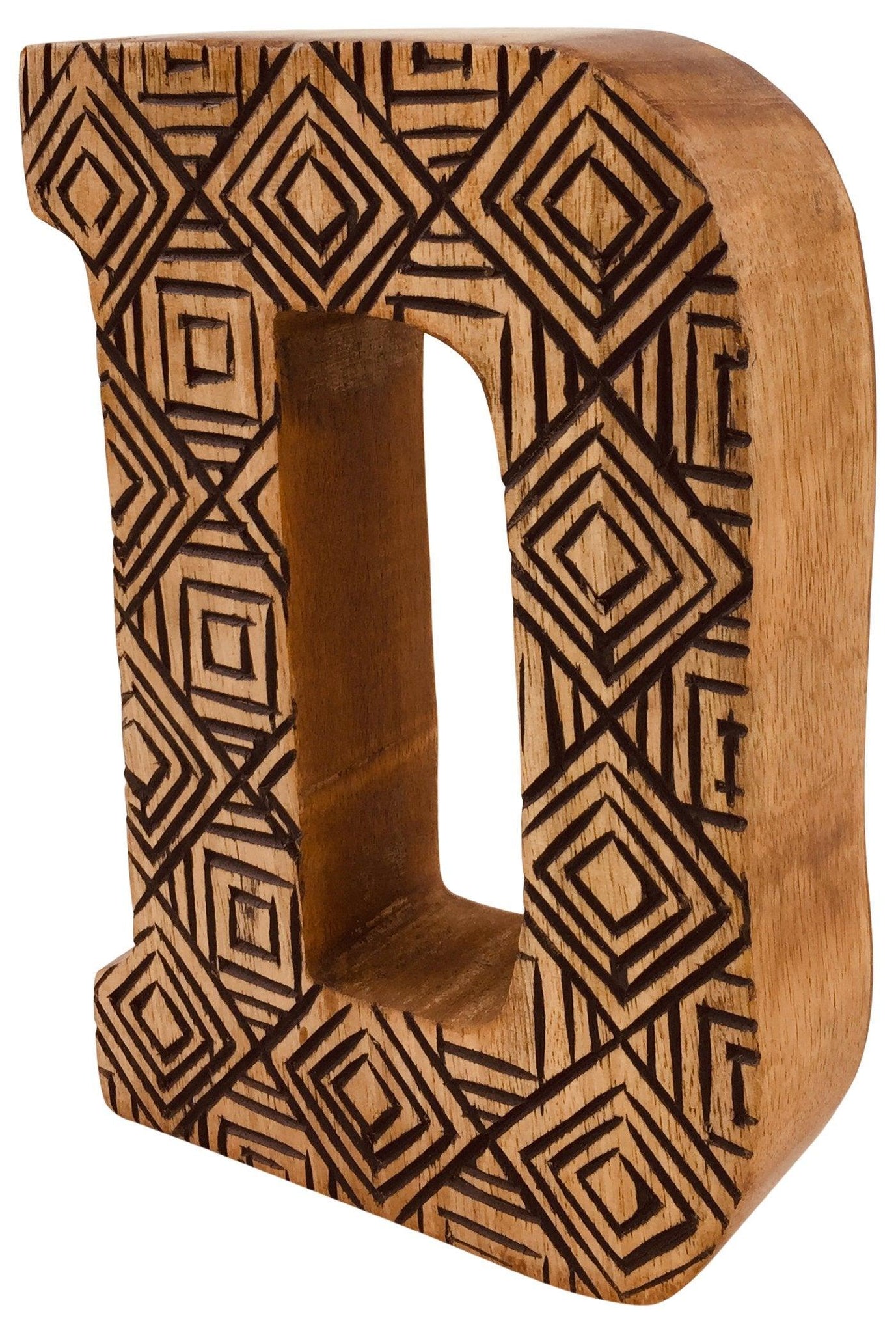 Hand Carved Wooden Geometric Letter D - £12.99 - Single Letters 