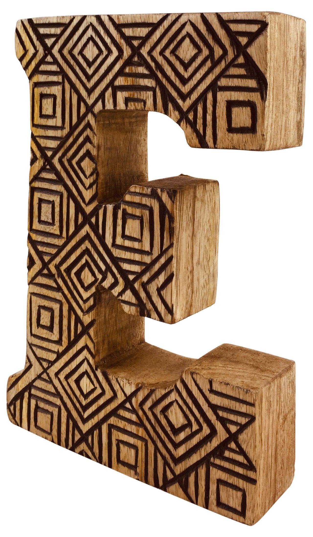 Hand Carved Wooden Geometric Letter E - £12.99 - Single Letters 
