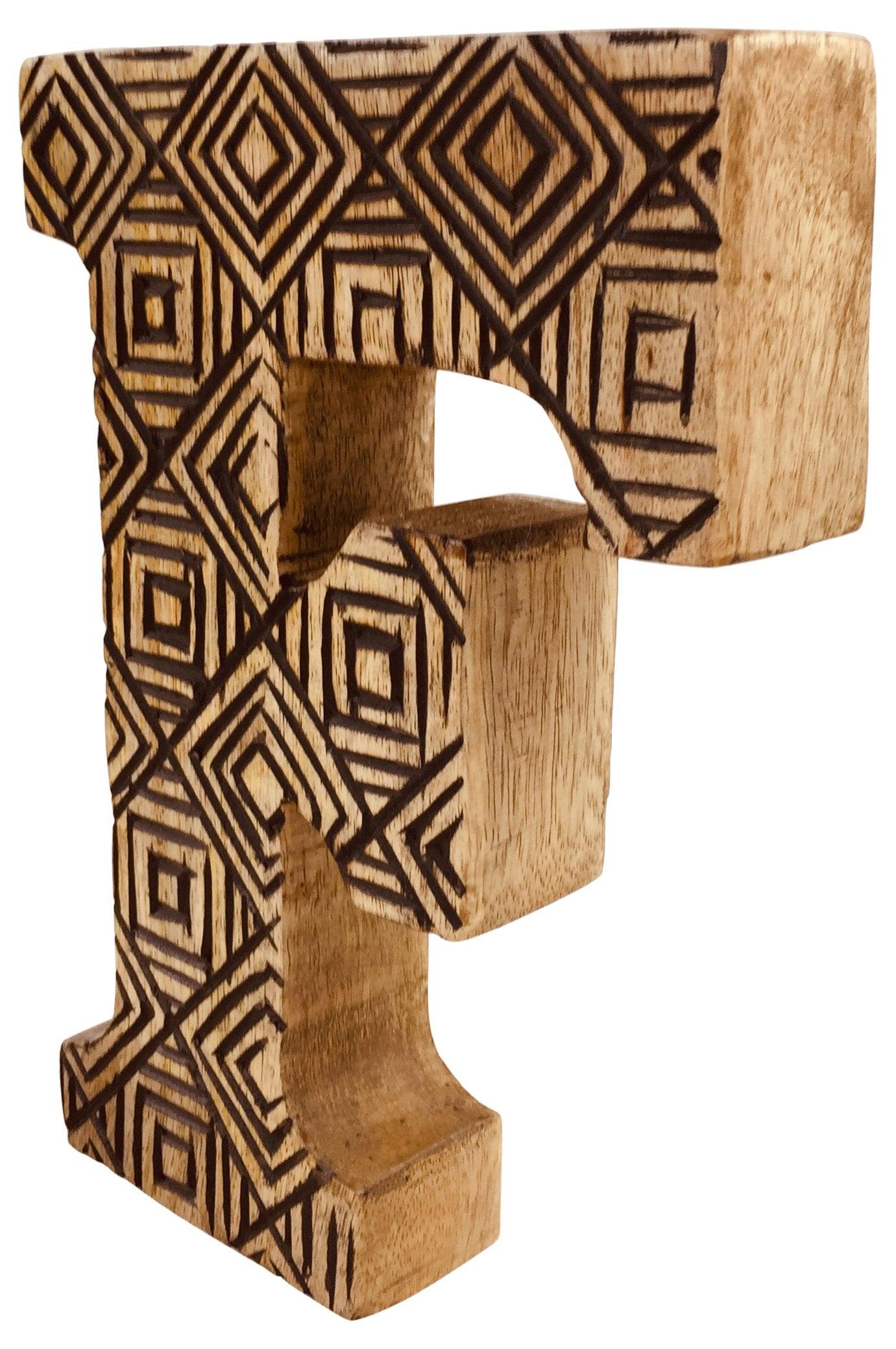 Hand Carved Wooden Geometric Letter F - £12.99 - Single Letters 